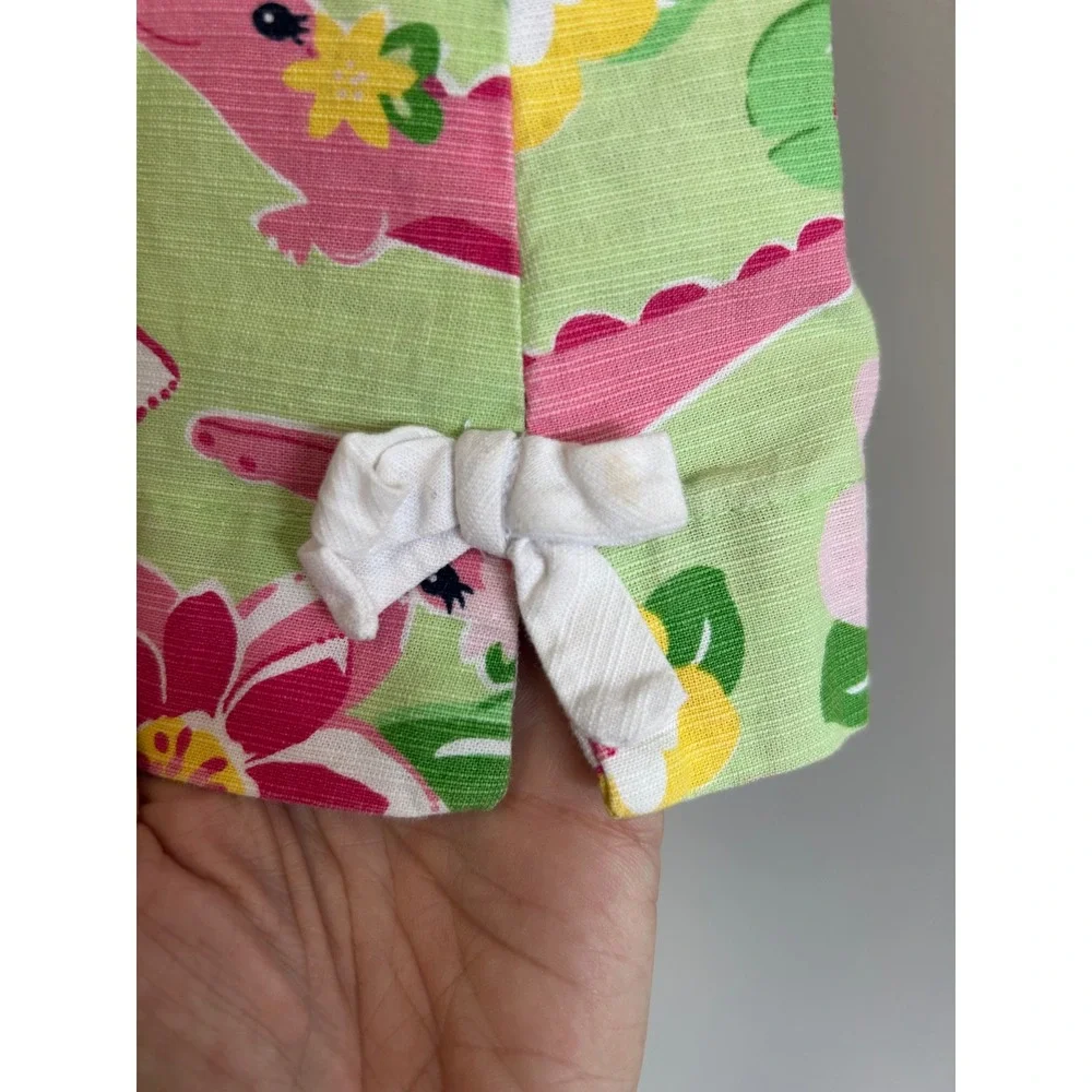 Gymboree Island Lilly Girls Green Floral Pink Alligator shift‎ Dress, Size4